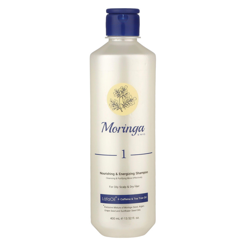 شامپو تقویت کننده و ضد ریزش مو مورینگا امو مخصوص پوست سر چرب و سازگار با موهای خشک