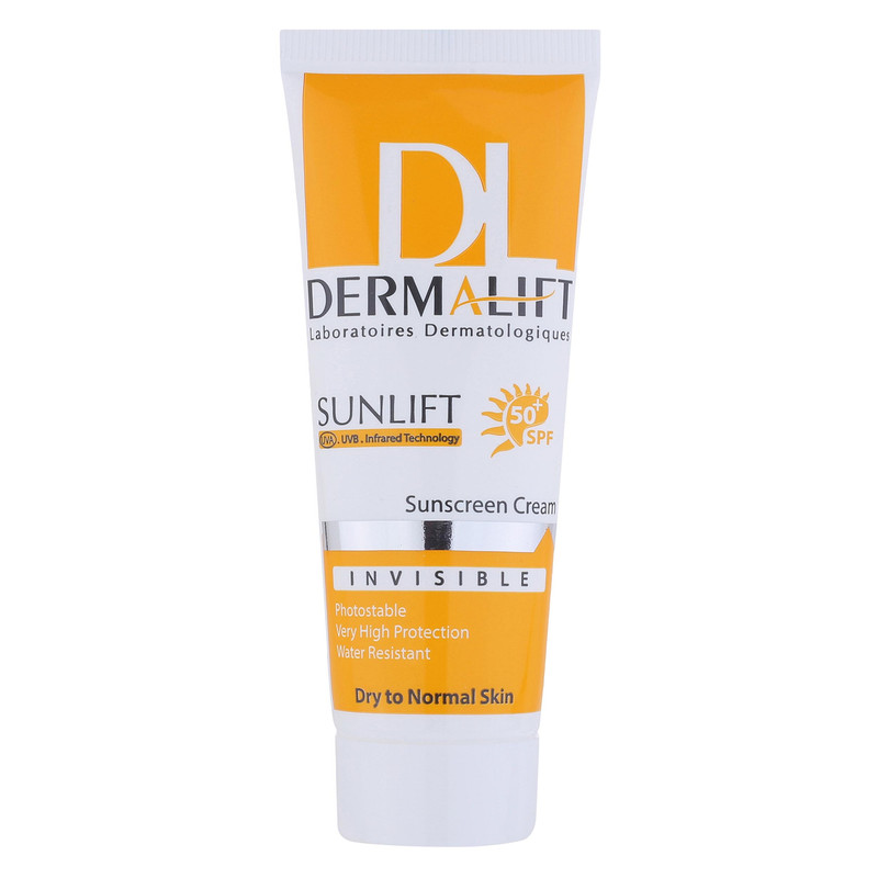 کرم ضد آفتاب بی‌رنگ درمالیفت، SPF 50، مدل سانلیفت، مناسب پوست چرب