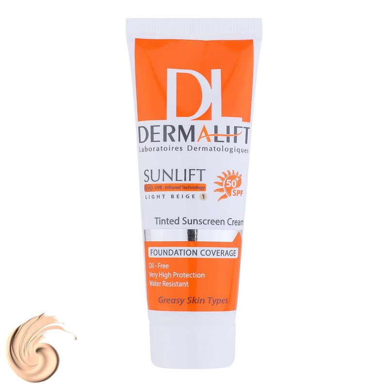 کرم ضد آفتاب رنگی درمالیفت، SPF 50، مدل Sunlift، مناسب پوست چرب